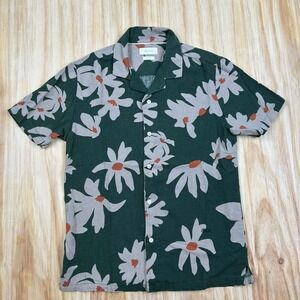 Porter & Ash Men Shirt S Floral Short Sleeve‎ Linen Blend Collared Green